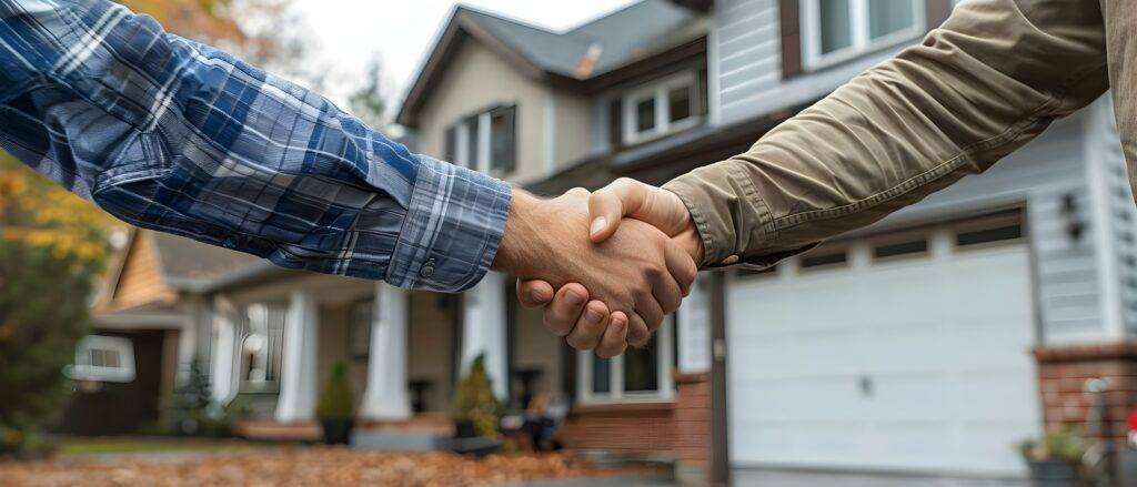 Handshake Seals the Deal on New Home Purchase. Concept Home Buying, Real Estate, Handshake Deal or Deal Sealed, New Home Celebration